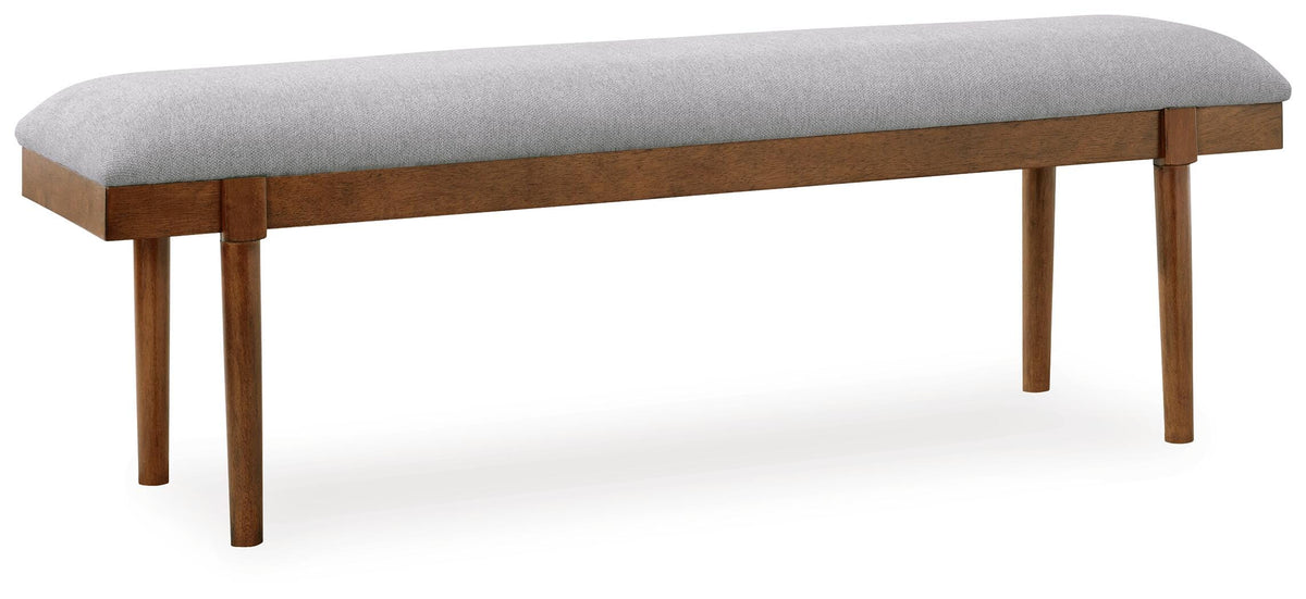 Lyncott 59" Upholstered Dining Bench - D615-00 - product view or room setting; only benche included (supplier image 1)