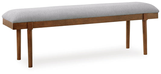 Lyncott 59" Upholstered Dining Bench - D615-00 - product view or room setting; only benche included (supplier image 1)