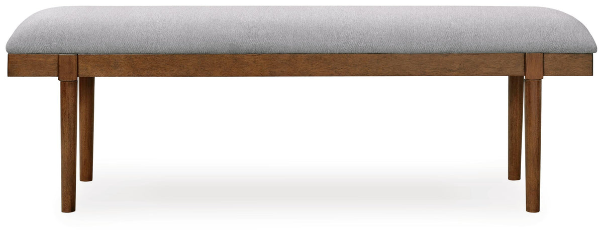 Lyncott 59" Upholstered Dining Bench - D615-00 - product view or room setting; only benche included (supplier image 3)