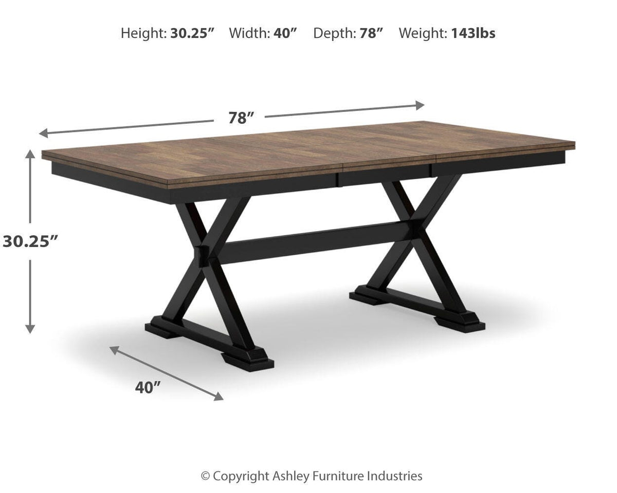 Wildenauer Dining Extension Table - D634-35 - approximate manufacturer dimensions (supplier image 7)