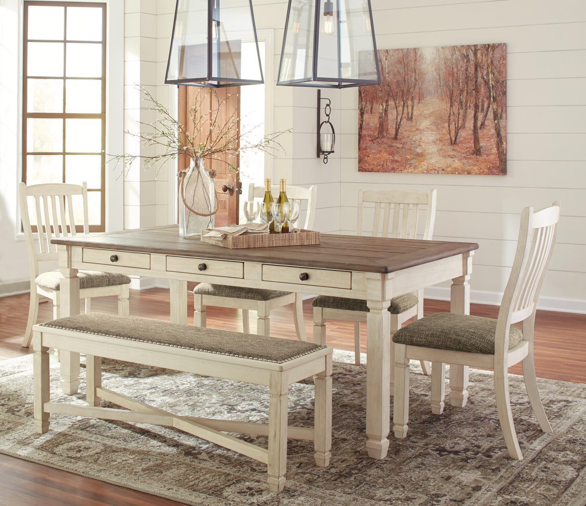 Bolanburg 6-Piece Dining Set - Table, 4 Chairs and Bench - 6 Piece - Table + 4 Chairs + Bench / Antique White / Brown - supplier product or included-component view (D647D2, image 3)