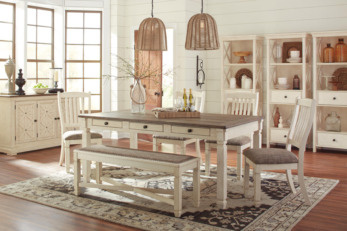 Bolanburg 6-Piece Dining Set - Table, 4 Chairs and Bench - 6 Piece - Table + 4 Chairs + Bench / Antique White / Brown - supplier product or included-component view (D647D2, image 43)