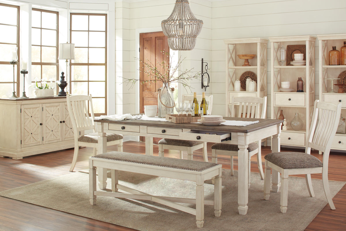 Bolanburg 6-Piece Dining Set - Table, 4 Chairs and Bench - 6 Piece - Table + 4 Chairs + Bench / Antique White / Brown - supplier product or included-component view (D647D2, image 44)