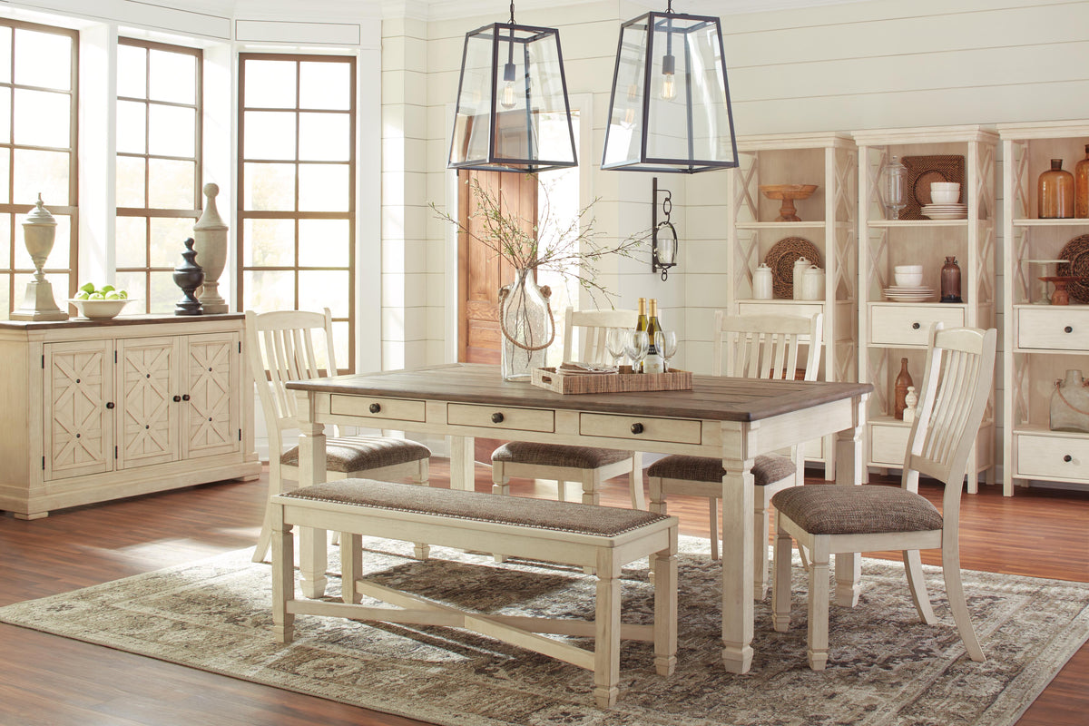 Bolanburg 6-Piece Dining Set - Table, 4 Chairs and Bench - 6 Piece - Table + 4 Chairs + Bench / Antique White / Brown - supplier product or included-component view (D647D2, image 40)