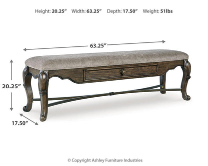 Maylee 63" Dining Bench - D947-00 - approximate manufacturer dimensions (supplier image 10)