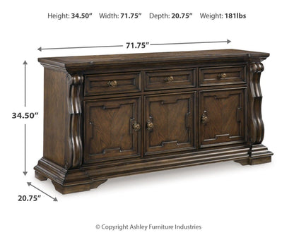 Maylee Dining Buffet - D947-80 - approximate manufacturer dimensions (supplier image 8)
