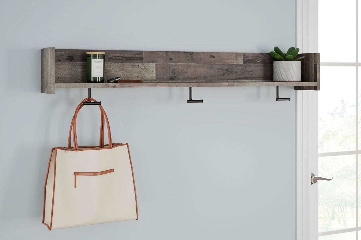 Neilsville Wall Mounted Coat Rack with Shelf - EA2120-151 - product view or room setting; only coat rack included (supplier image 4)
