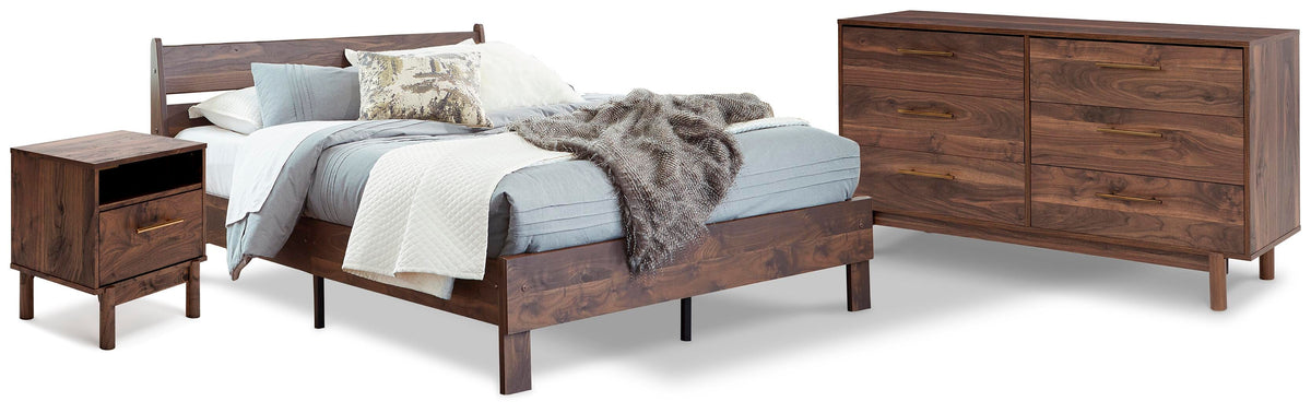 Calverson Queen Panel Platform Bed with Dresser and Nightstand - EB3660B3 - product view or room setting; complete kit and included component views (supplier image 1)