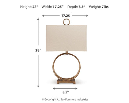 Mahala Table Lamp - L208124 - approximate manufacturer dimensions (supplier image 4)