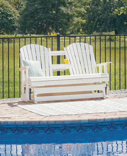 Hyland Wave Outdoor Glider Loveseat - P111-835 - product view or room setting; only outdoor loveseat included (supplier image 24)