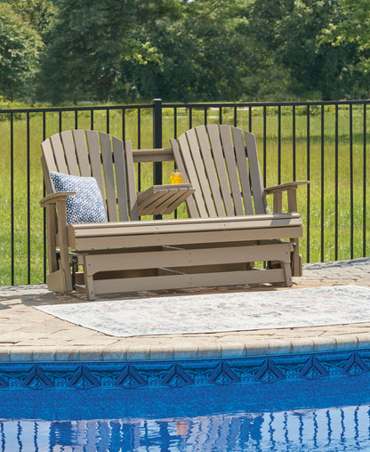 Hyland Wave Outdoor Glider Loveseat - P114-835 - product view or room setting; only outdoor loveseat included (supplier image 15)