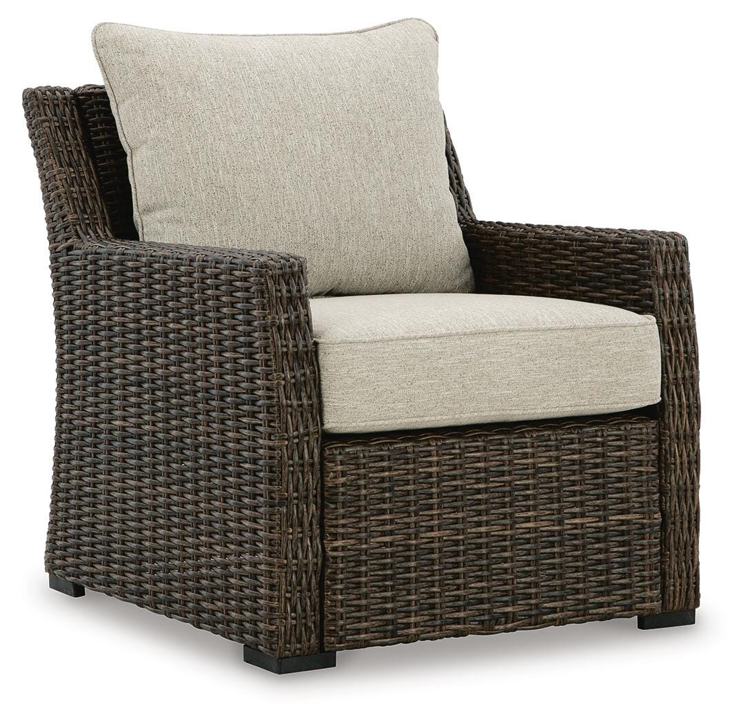 Brook Ranch Outdoor Lounge Chair with Cushion - P465-820 - product view or room setting; only outdoor lounge chair included (supplier image 1)