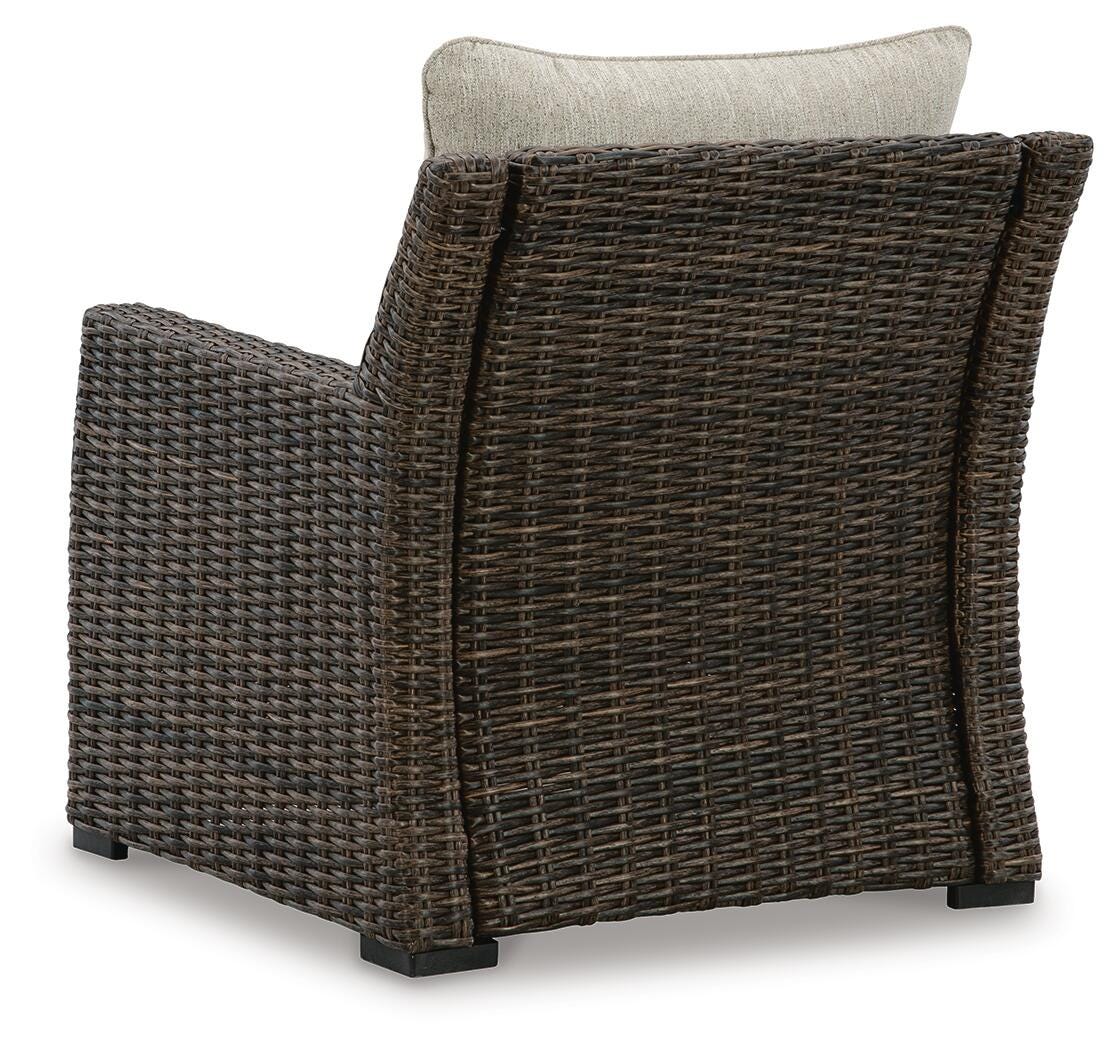 Brook Ranch Outdoor Lounge Chair with Cushion - P465-820 - product view or room setting; only outdoor lounge chair included (supplier image 5)