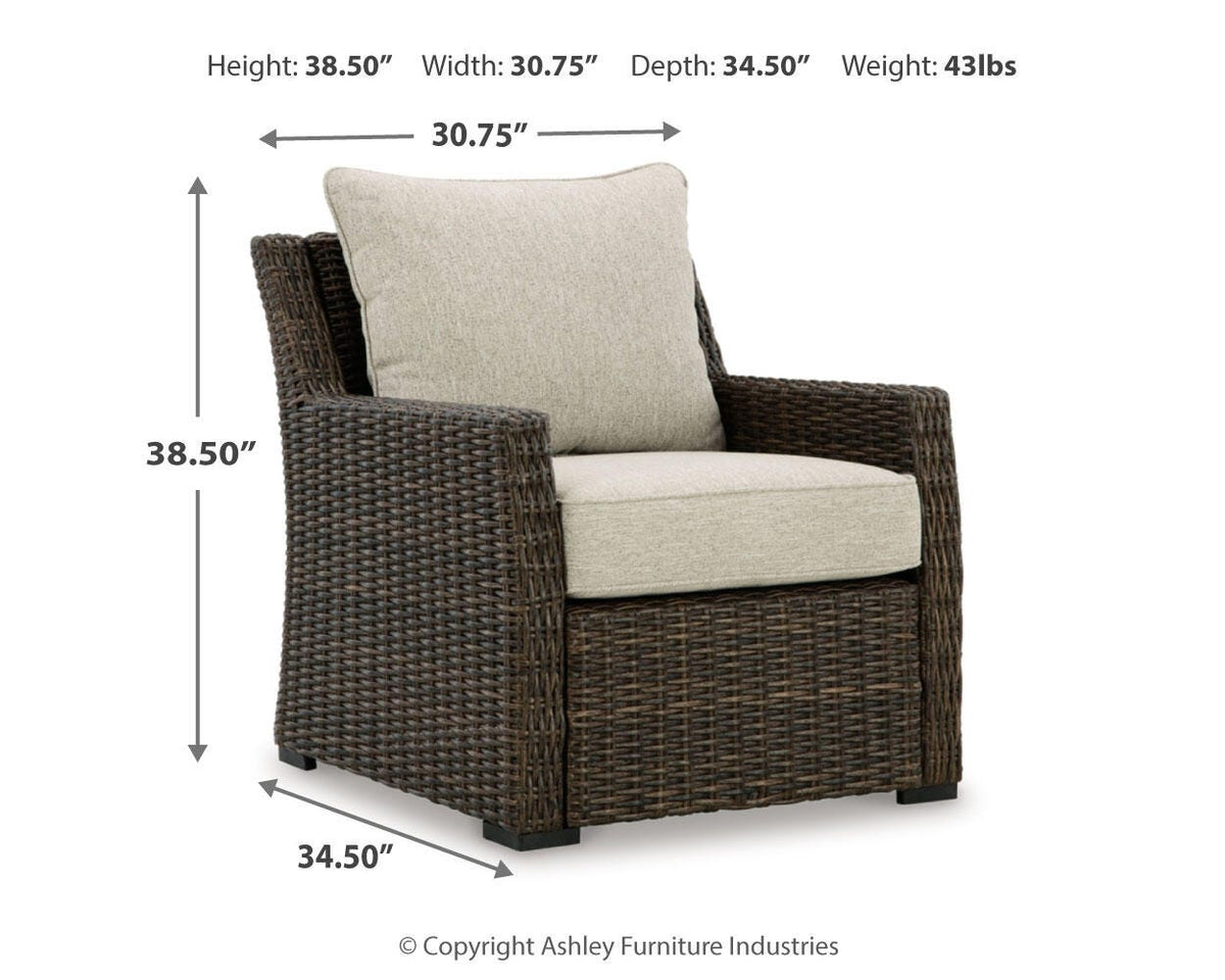 Brook Ranch Outdoor Lounge Chair with Cushion - P465-820 - approximate manufacturer dimensions (supplier image 9)