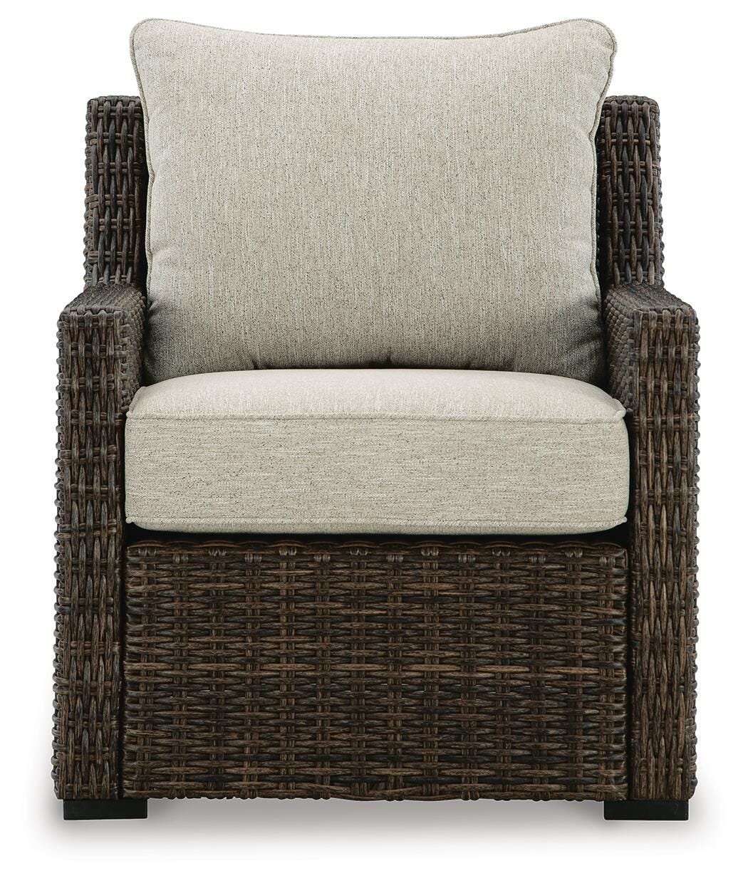 Brook Ranch Outdoor Lounge Chair with Cushion - P465-820 - product view or room setting; only outdoor lounge chair included (supplier image 3)