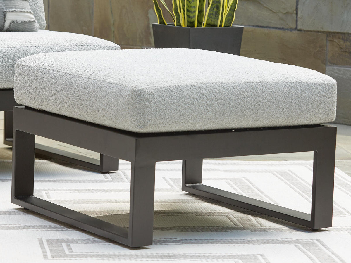 Beachloft Outdoor Ottoman with Cushion - P490-814 - product view or room setting; only outdoor ottoman included (supplier image 2)