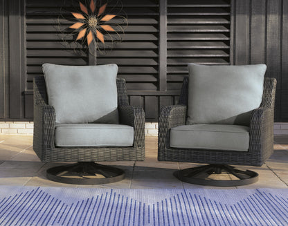 Elite Park Outdoor Swivel Lounge with Cushion - P518-821 - product view or room setting; only outdoor lounge chair included (supplier image 7)