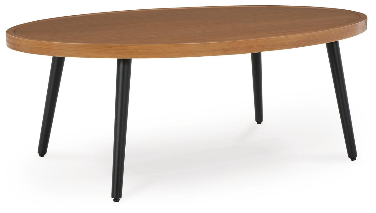 Horizon Hall Outdoor Coffee Table - P572-701 - product view or room setting; only outdoor coffee table included (supplier image 1)