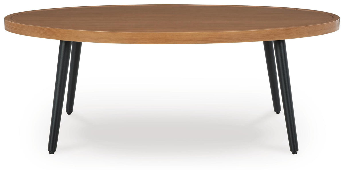 Horizon Hall Outdoor Coffee Table - P572-701 - product view or room setting; only outdoor coffee table included (supplier image 3)