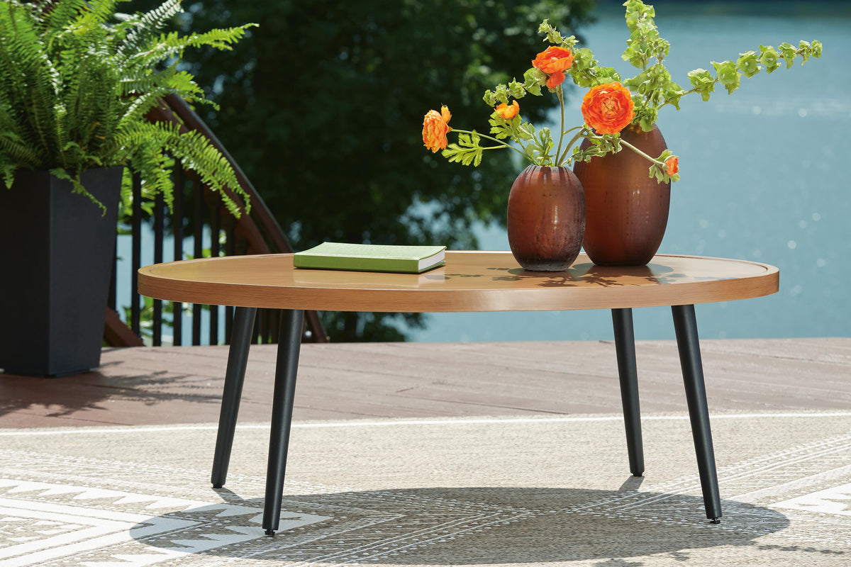 Horizon Hall Outdoor Coffee Table - P572-701 - product view or room setting; only outdoor coffee table included (supplier image 2)