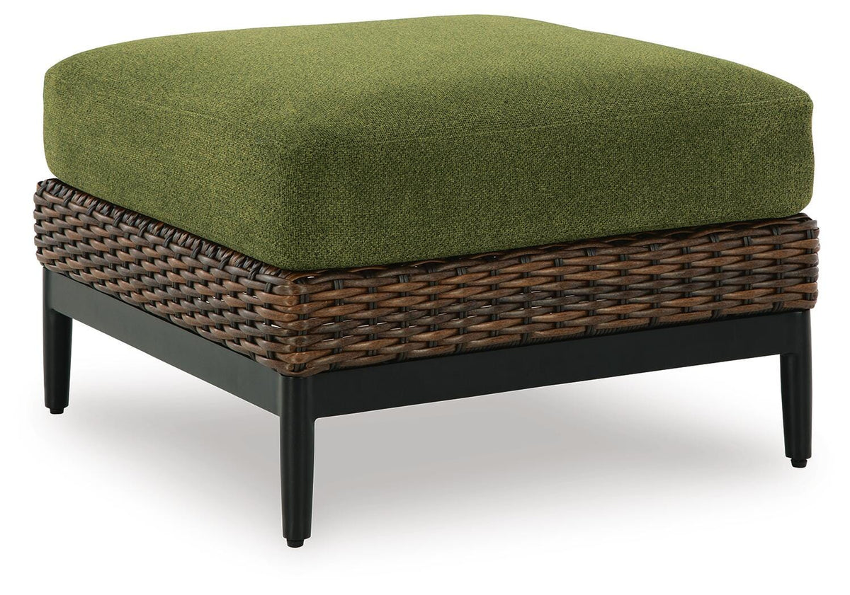 Horizon Hall Outdoor Ottoman with Cushion - P572-814 - product view or room setting; only outdoor ottoman included (supplier image 1)
