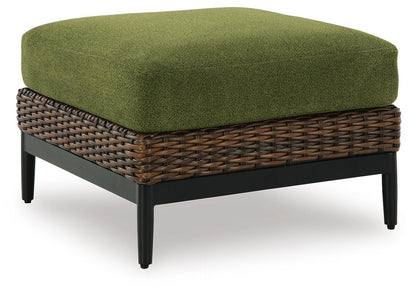 Horizon Hall Outdoor Ottoman with Cushion - P572-814 - product view or room setting; only outdoor ottoman included (supplier image 1)