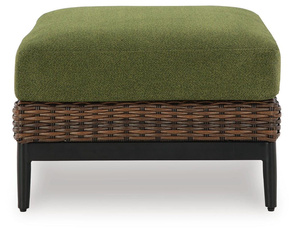 Horizon Hall Outdoor Ottoman with Cushion - P572-814 - product view or room setting; only outdoor ottoman included (supplier image 3)