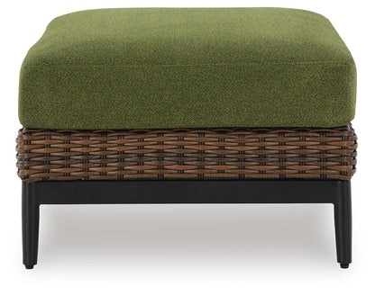 Horizon Hall Outdoor Ottoman with Cushion - P572-814 - product view or room setting; only outdoor ottoman included (supplier image 3)
