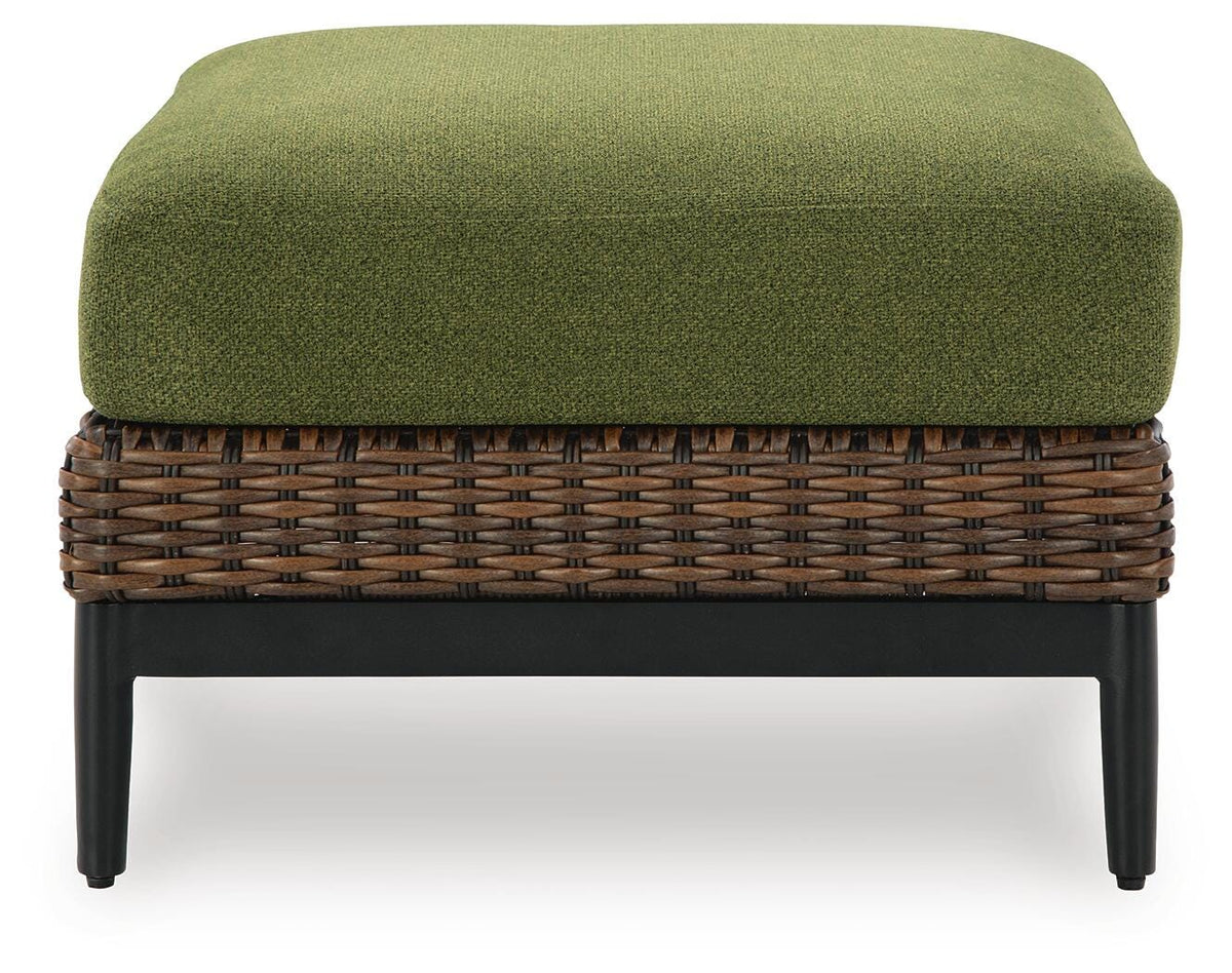 Horizon Hall Outdoor Ottoman with Cushion - P572-814 - product view or room setting; only outdoor ottoman included (supplier image 4)