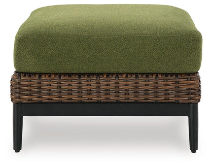 Horizon Hall Outdoor Ottoman with Cushion - P572-814 - product view or room setting; only outdoor ottoman included (supplier image 4)