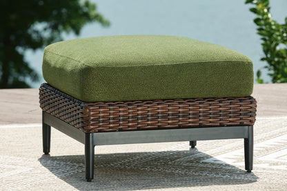 Horizon Hall Outdoor Ottoman with Cushion - P572-814 - product view or room setting; only outdoor ottoman included (supplier image 2)