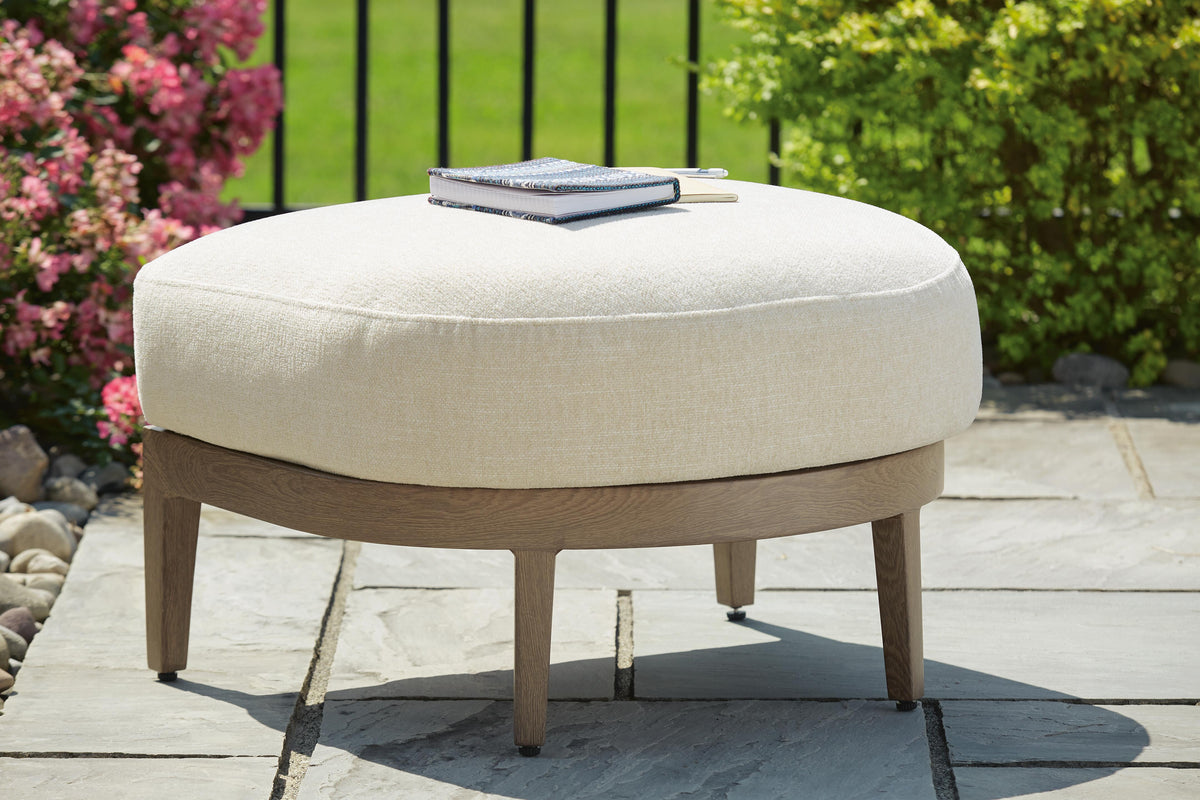 Serene Bay Outdoor Ottoman with Cushion - P671-814 - product view or room setting; only outdoor ottoman included (supplier image 2)