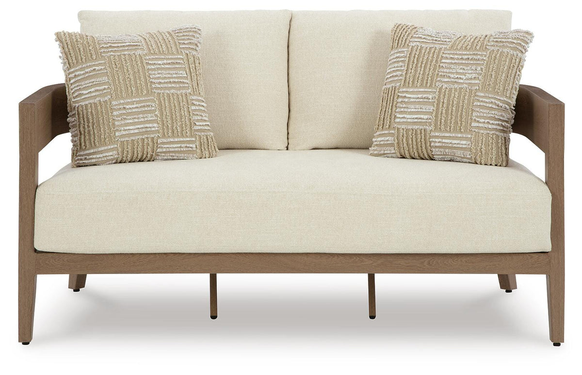 Serene Bay Outdoor Loveseat with Cushion - P671-835 - product view or room setting; only outdoor loveseat included (supplier image 3)