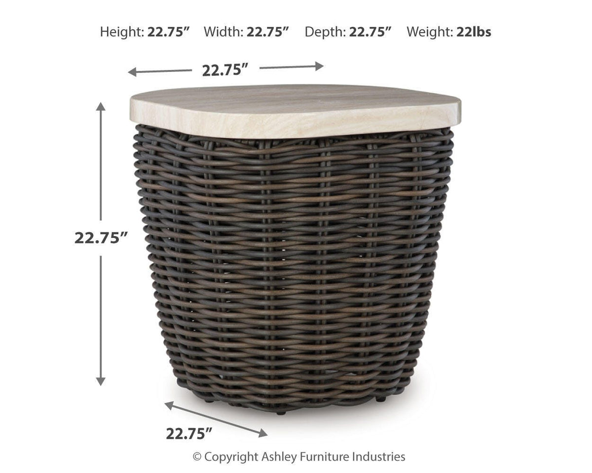Kimora Outdoor End Table - P711-702 - approximate manufacturer dimensions (supplier image 6)