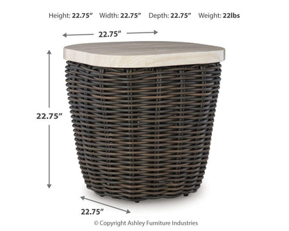 Kimora Outdoor End Table - P711-702 - approximate manufacturer dimensions (supplier image 6)
