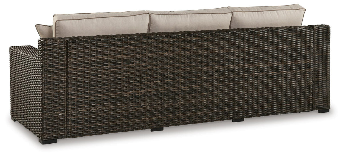 Coastline Bay Outdoor Sofa with Cushion - P784-838 - product view or room setting; only outdoor sofa included (supplier image 5)
