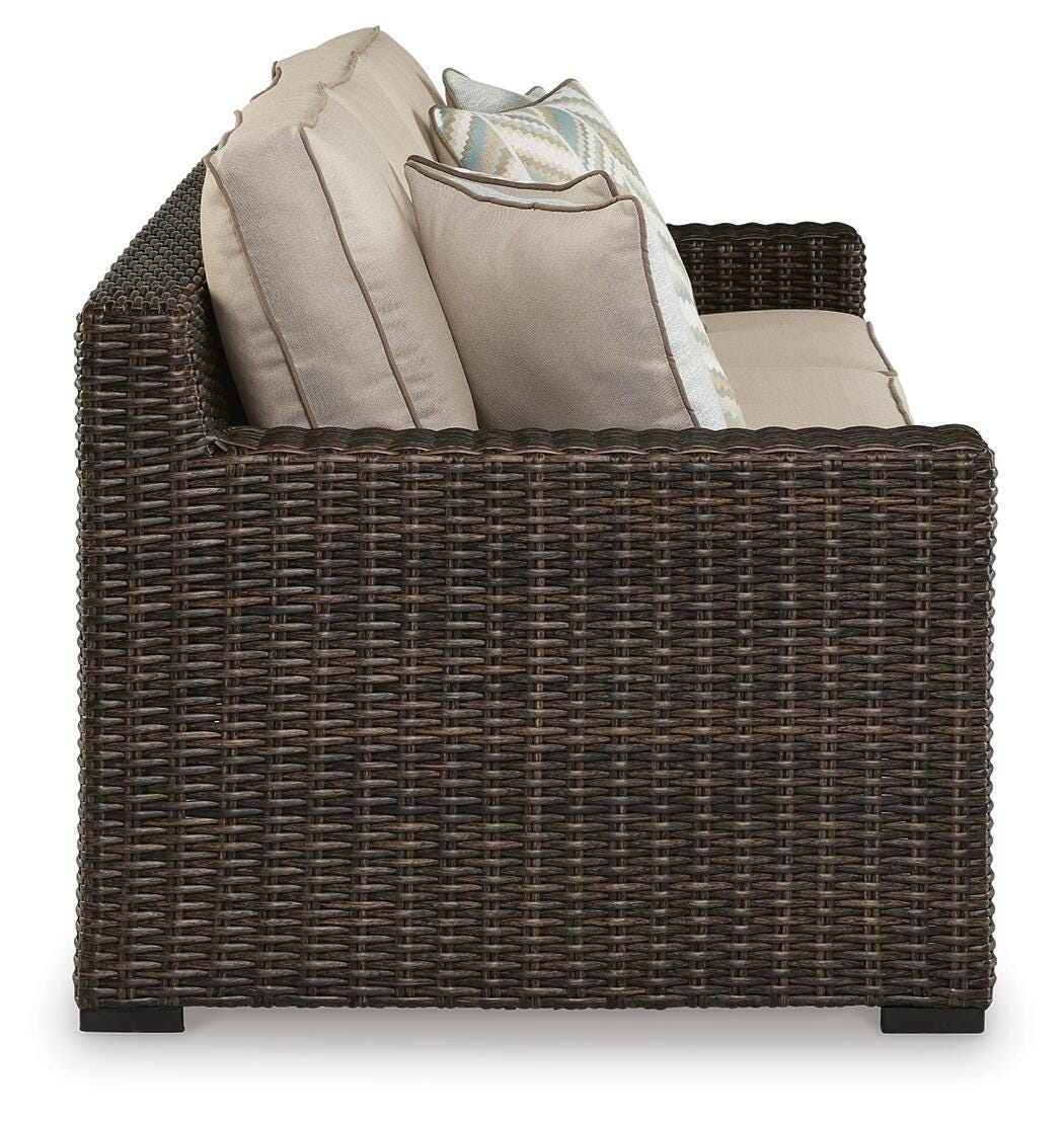 Coastline Bay Outdoor Sofa with Cushion - P784-838 - product view or room setting; only outdoor sofa included (supplier image 4)