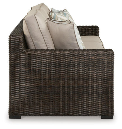 Coastline Bay Outdoor Sofa with Cushion - P784-838 - product view or room setting; only outdoor sofa included (supplier image 4)