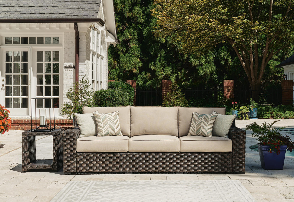 Coastline Bay Outdoor Sofa with Cushion - P784-838 - product view or room setting; only outdoor sofa included (supplier image 2)