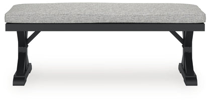 Beachcroft Outdoor Bench with Cushion - P792-600 - product view or room setting; only outdoor dining benche included (supplier image 4)