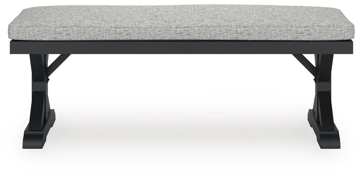 Beachcroft Outdoor Bench with Cushion - P792-600 - product view or room setting; only outdoor dining benche included (supplier image 5)
