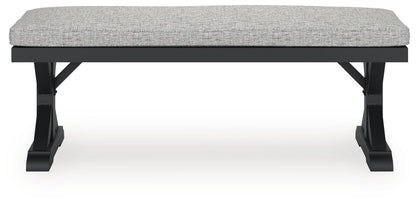 Beachcroft Outdoor Bench with Cushion - P792-600 - product view or room setting; only outdoor dining benche included (supplier image 5)