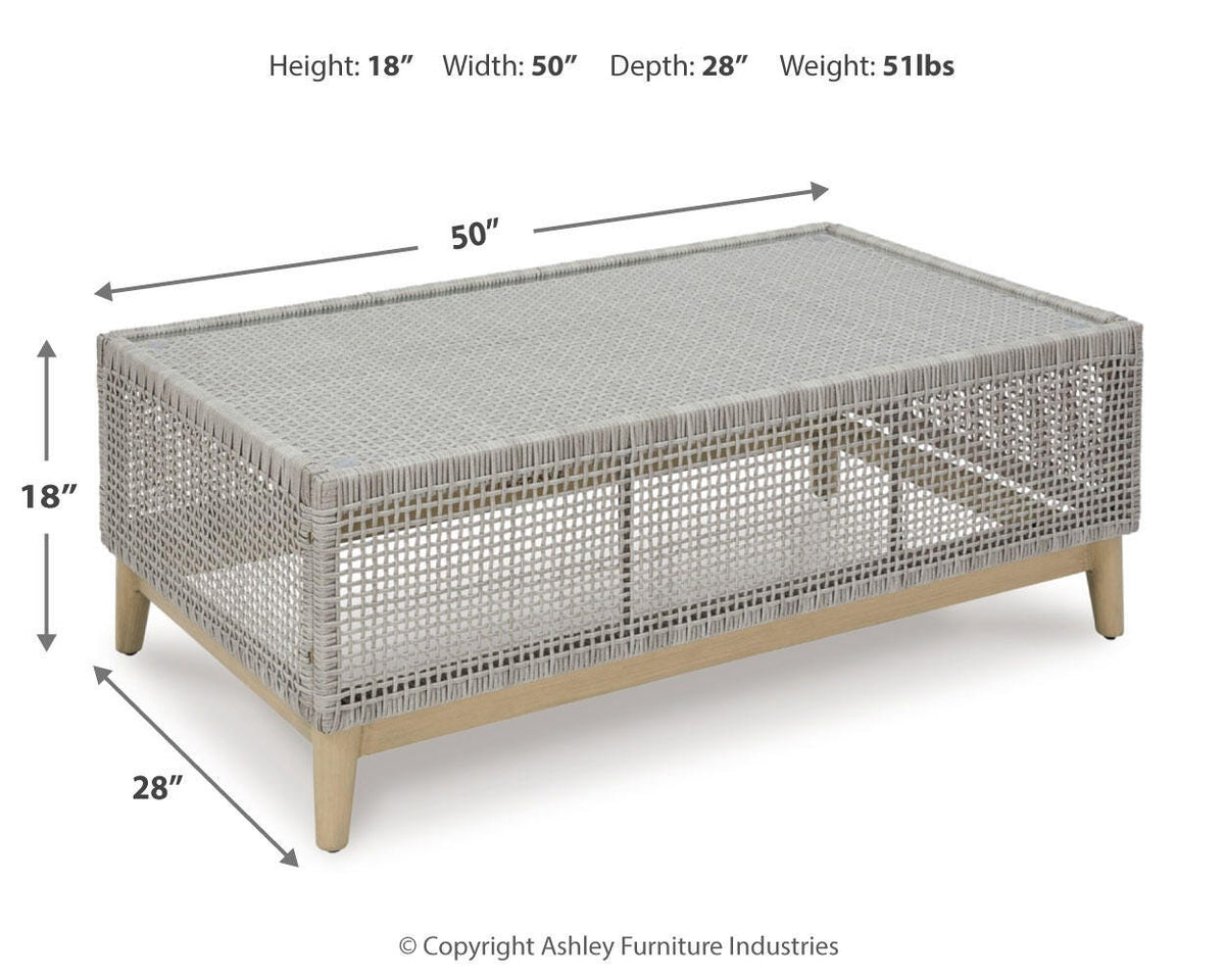 Seton Creek Outdoor Coffee Table - P798-701 - approximate manufacturer dimensions (supplier image 9)