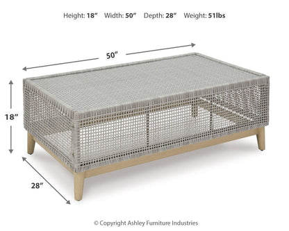 Seton Creek Outdoor Coffee Table - P798-701 - approximate manufacturer dimensions (supplier image 9)