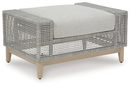 Seton Creek Outdoor Ottoman with Cushion - P798-814 - product view or room setting; only outdoor ottoman included (supplier image 1)