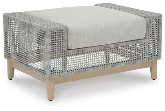 Seton Creek Outdoor Ottoman with Cushion - P798-814 - product view or room setting; only outdoor ottoman included (supplier image 1)
