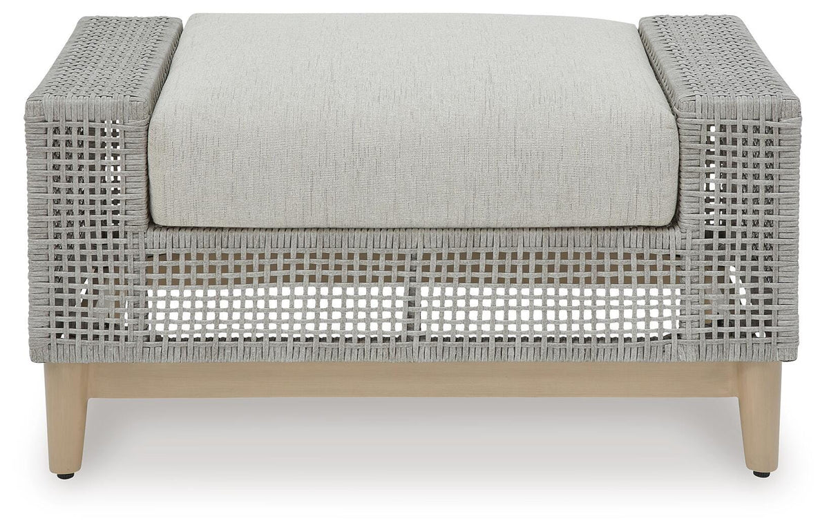 Seton Creek Outdoor Ottoman with Cushion - P798-814 - product view or room setting; only outdoor ottoman included (supplier image 3)