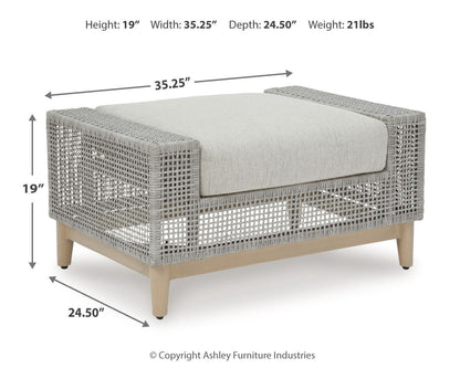 Seton Creek Outdoor Ottoman with Cushion - P798-814 - approximate manufacturer dimensions (supplier image 9)