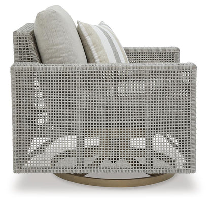 Seton Creek Outdoor Swivel Lounge with Cushion - P798-821 - product view or room setting; only outdoor lounge chair included (supplier image 4)