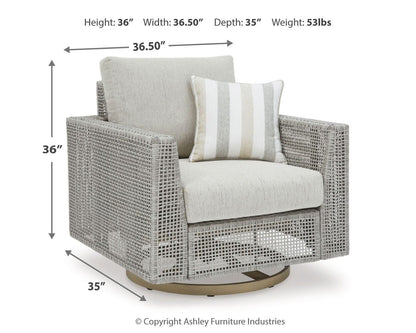 Seton Creek Outdoor Swivel Lounge with Cushion - P798-821 - approximate manufacturer dimensions (supplier image 9)